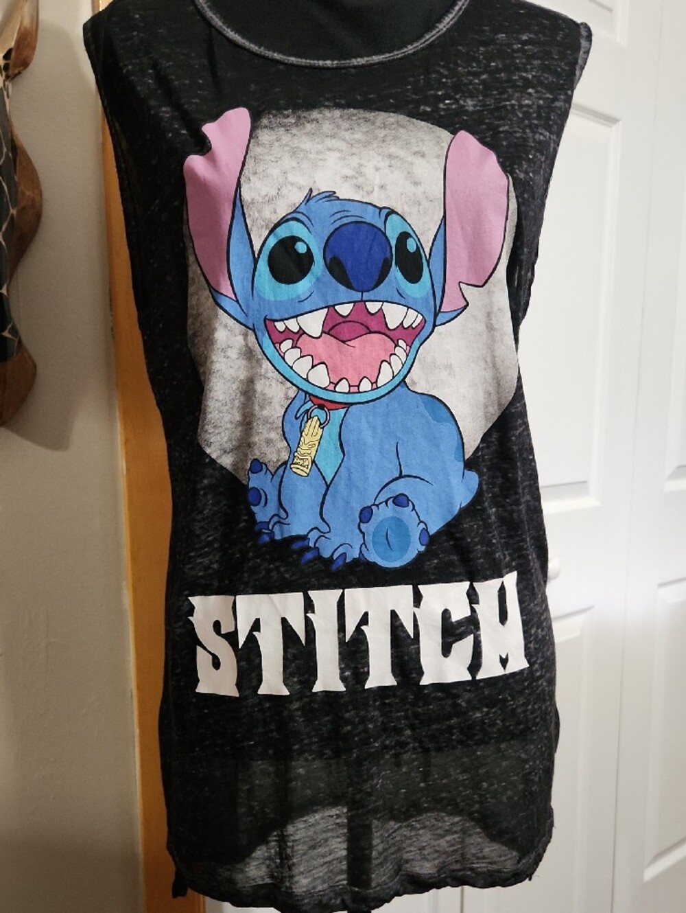 Disney Black Tank Top with Blue Stitch Graphic and Pink Ear Accents - Picture 2 of 5
